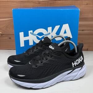 Hoka One One Clifton 8 Running Shoes Black White 1119394 BWHT Women's sz 10 B